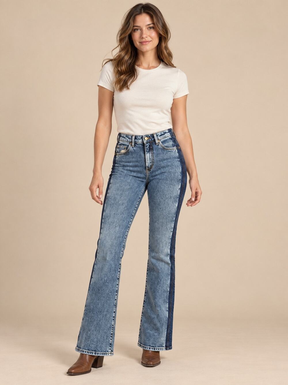 Wrangler Westward High Rise Flare Jeans Blue Contrast Side Panels 27x32